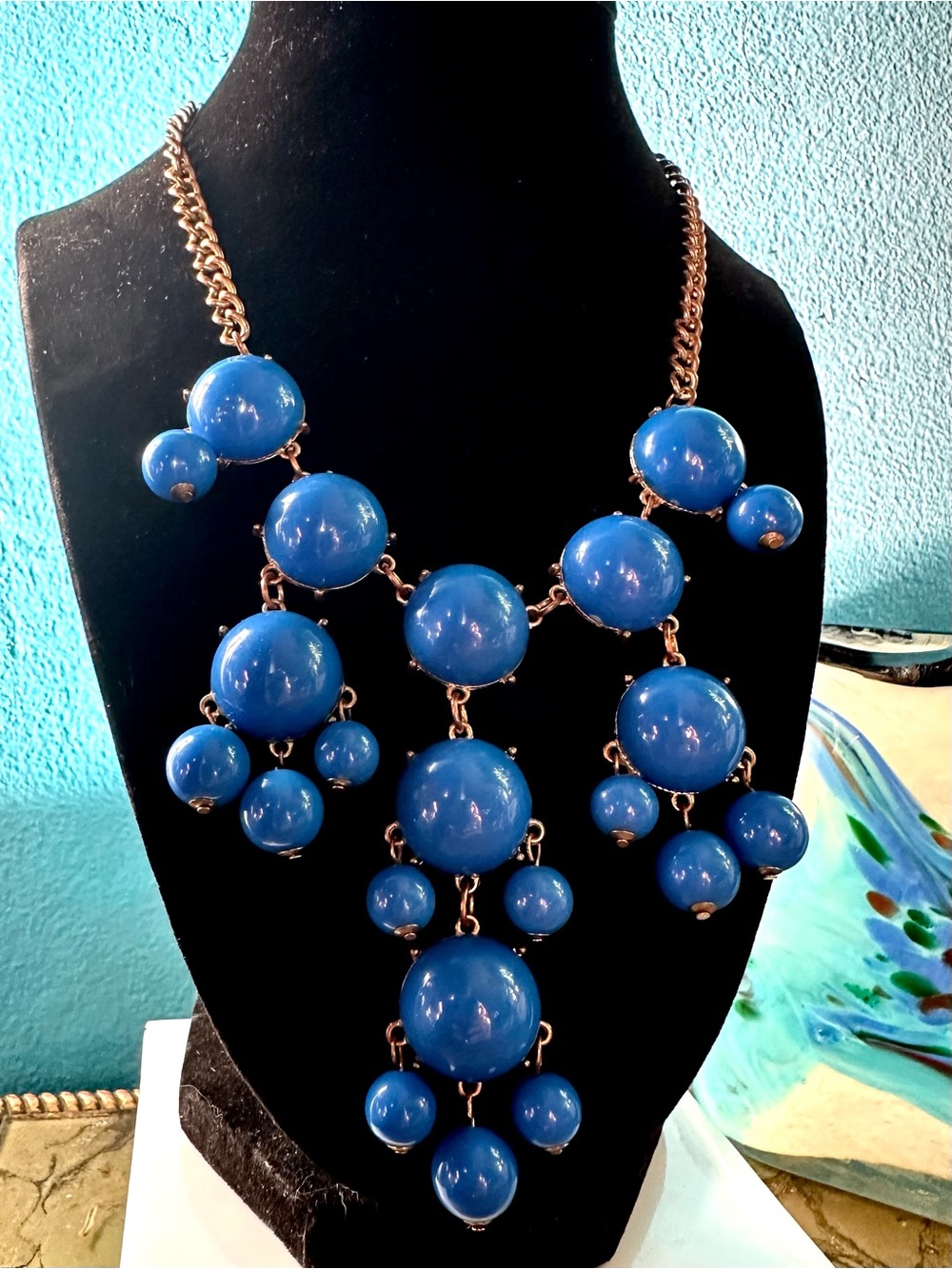 Bold Blue Vintage Statement Bubble Necklace - Women Jewelry